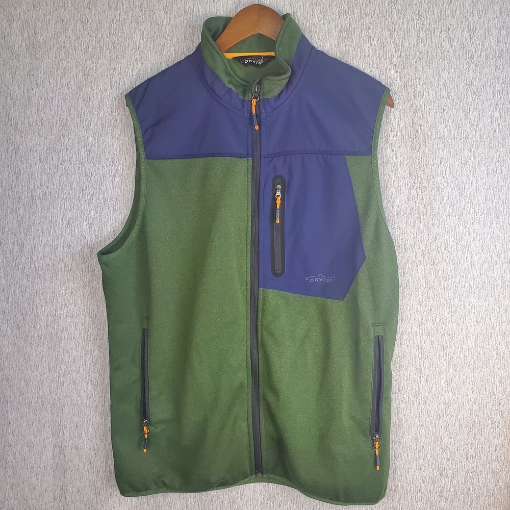 Men's‎ ORVIS Fleece Vest Full Zip Size L  Green Blue